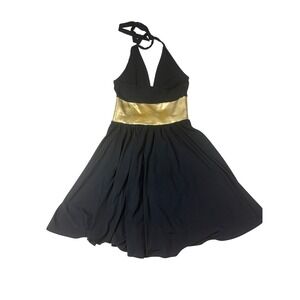 Moda International W S Black Gold Metallic Halter Mini Dress Party Night Prom